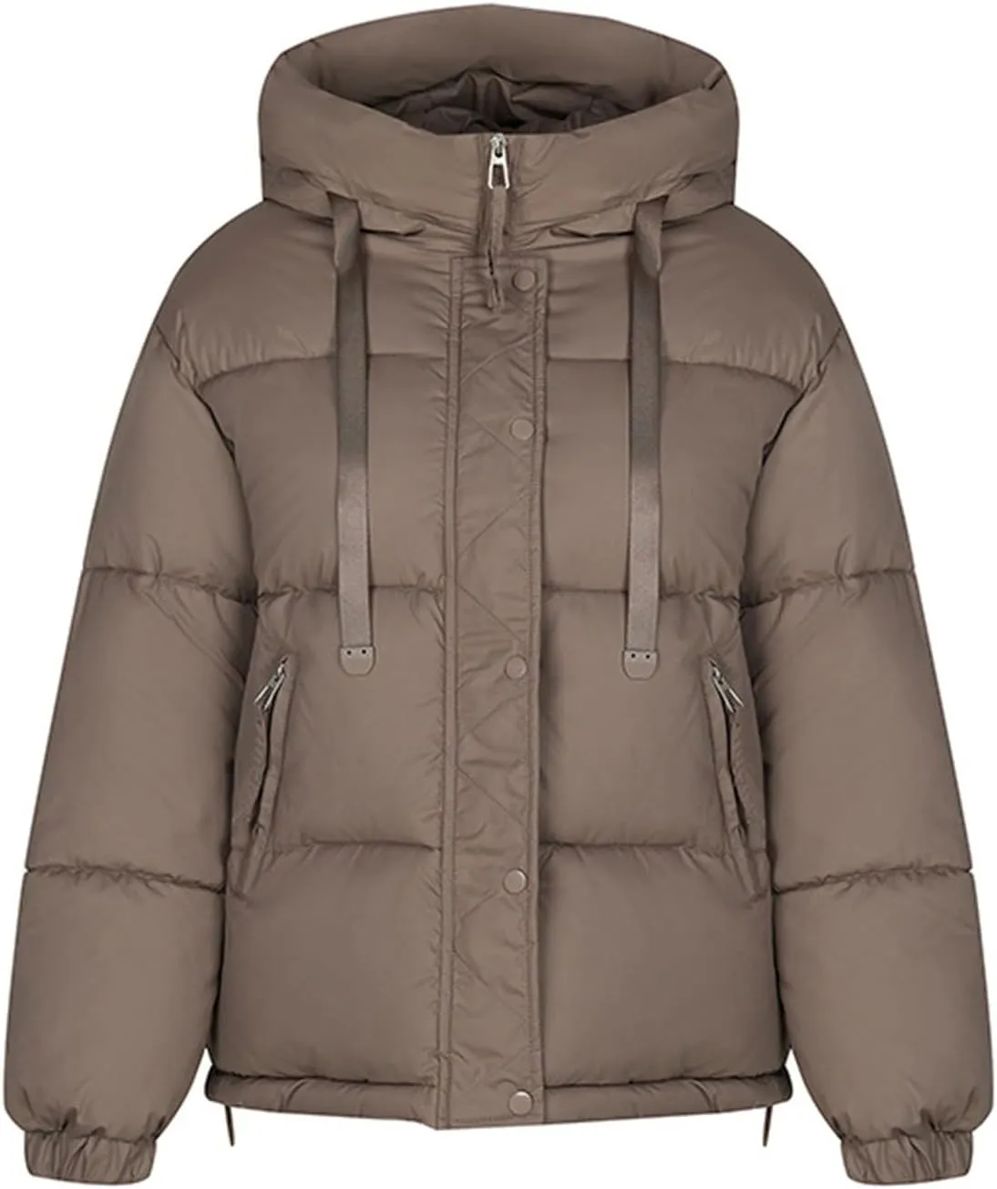 Women's Winter Drawstring Hooded Coats Warm Thicken Puffer Jacket Long Sleeve Zip Up Quilted Down Outerwear with Pockets