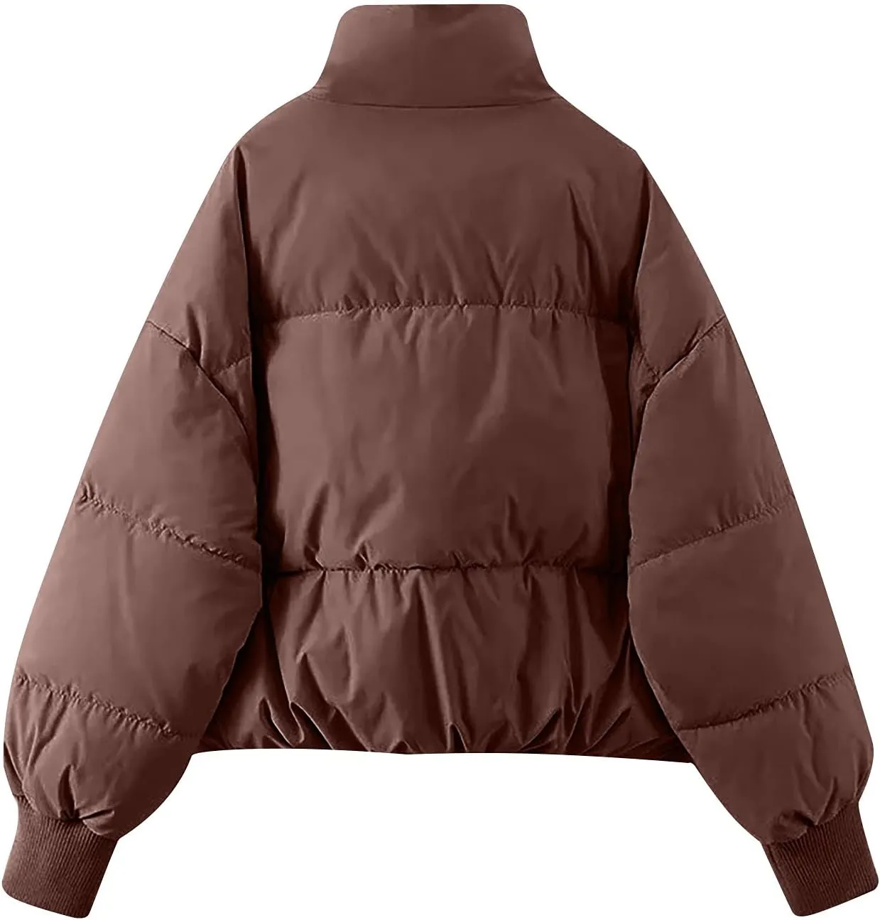 Women's Winter Short Puffer Down Jacket Coat Ladies Fashion Solid Long Sleeve Full Zipper Baggy Padded Outerwear
