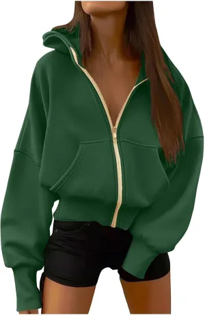 Women's Zip Up Hoodie 2024 Fall Fashion Oversized Sweatshirt Casual Long Sleeve Loose Athletic Jacket with Pockets