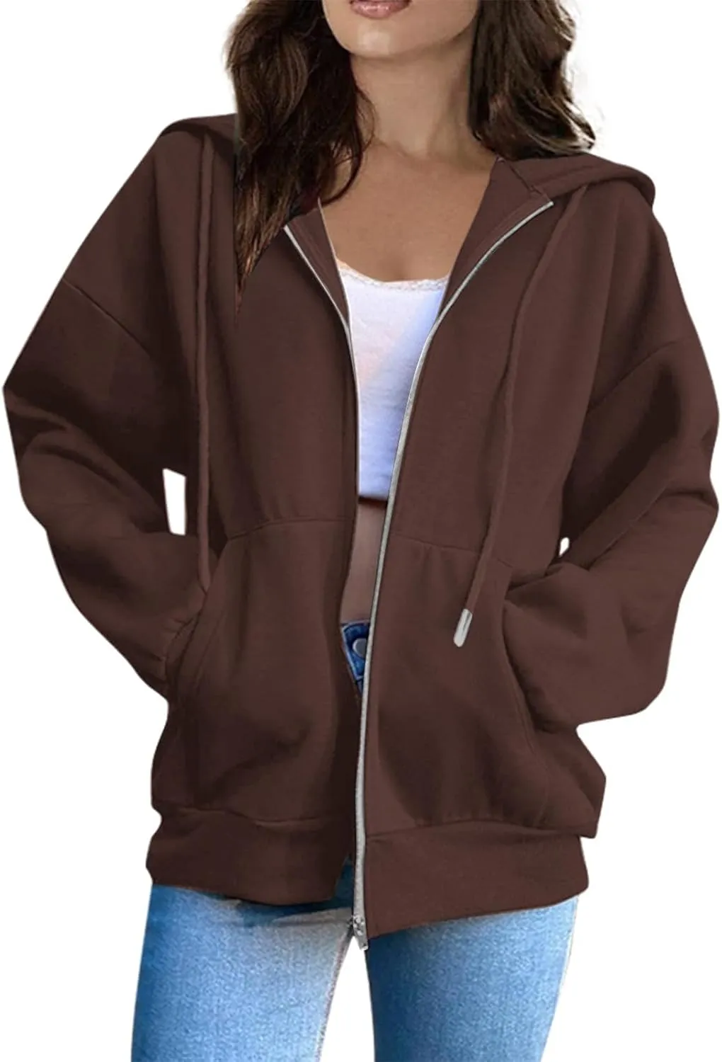 Womens Zip Up Y2K Hoodies Casual Long Sleeve Fall Oversized Sweatshirts Jacket with Pockets 2024 Fashion Clothes