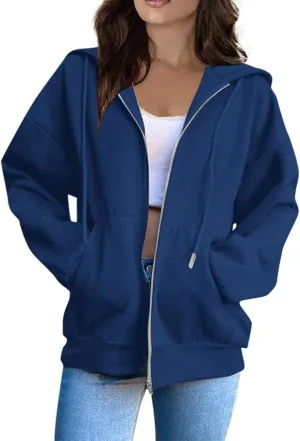 Womens Zip Up Y2K Hoodies Casual Long Sleeve Fall Oversized Sweatshirts Jacket with Pockets 2024 Fashion Clothes