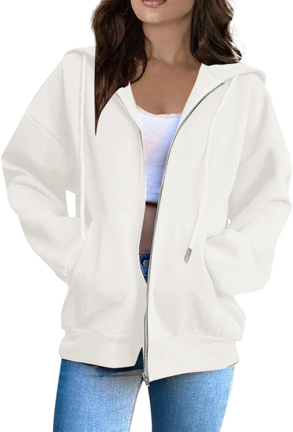 Womens Zip Up Y2K Hoodies Casual Long Sleeve Fall Oversized Sweatshirts Jacket with Pockets 2024 Fashion Clothes
