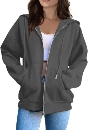 Womens Zip Up Y2K Hoodies Casual Long Sleeve Fall Oversized Sweatshirts Jacket with Pockets 2024 Fashion Clothes