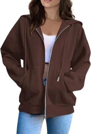 Womens Zip Up Y2K Hoodies Casual Long Sleeve Fall Oversized Sweatshirts Jacket with Pockets 2024 Fashion Clothes