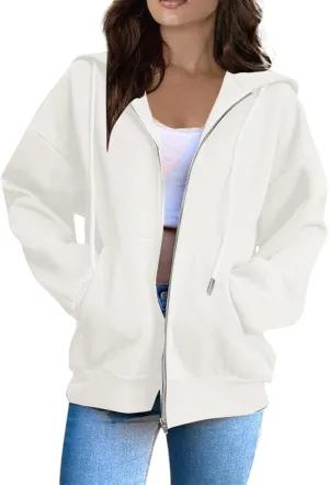 Womens Zip Up Y2K Hoodies Casual Long Sleeve Fall Oversized Sweatshirts Jacket with Pockets 2024 Fashion Clothes