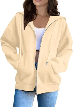 Womens Zip Up Y2K Hoodies Casual Long Sleeve Fall Oversized Sweatshirts Jacket with Pockets 2024 Fashion Clothes