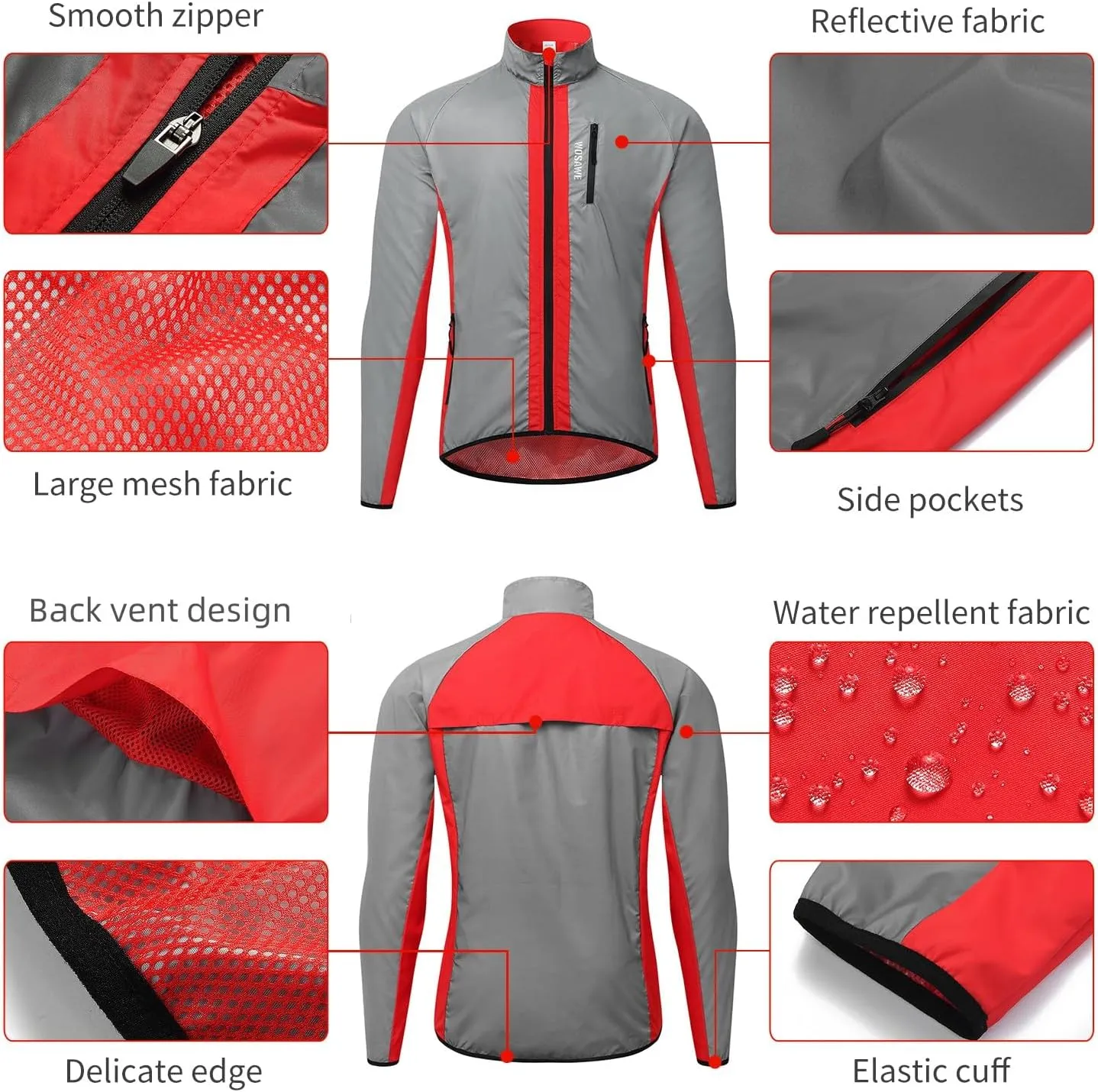 WOSAWE Totally Reflective Silver Jacket High Visibility Outdoor Sports Jacket for Cycling & Running
