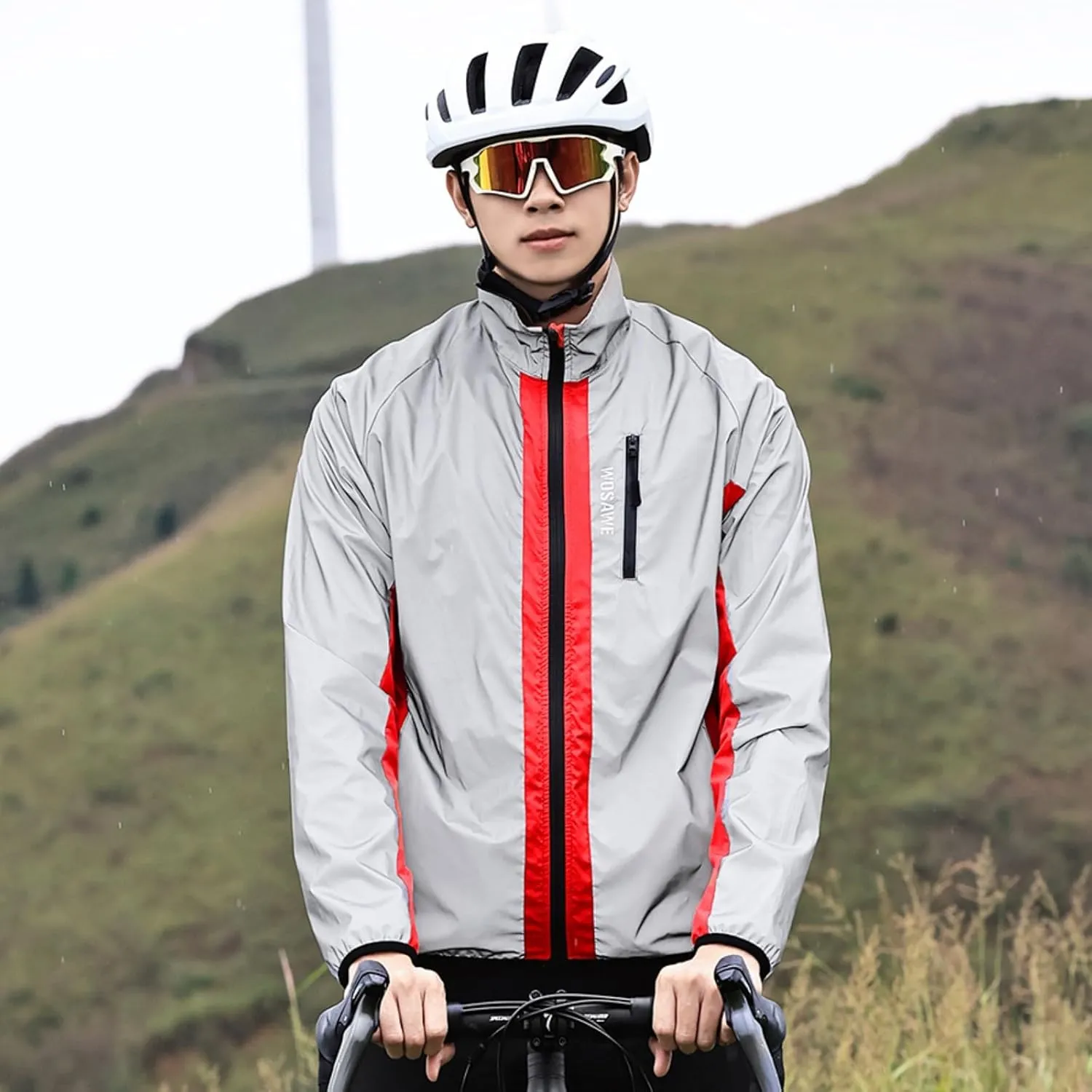 WOSAWE Totally Reflective Silver Jacket High Visibility Outdoor Sports Jacket for Cycling & Running