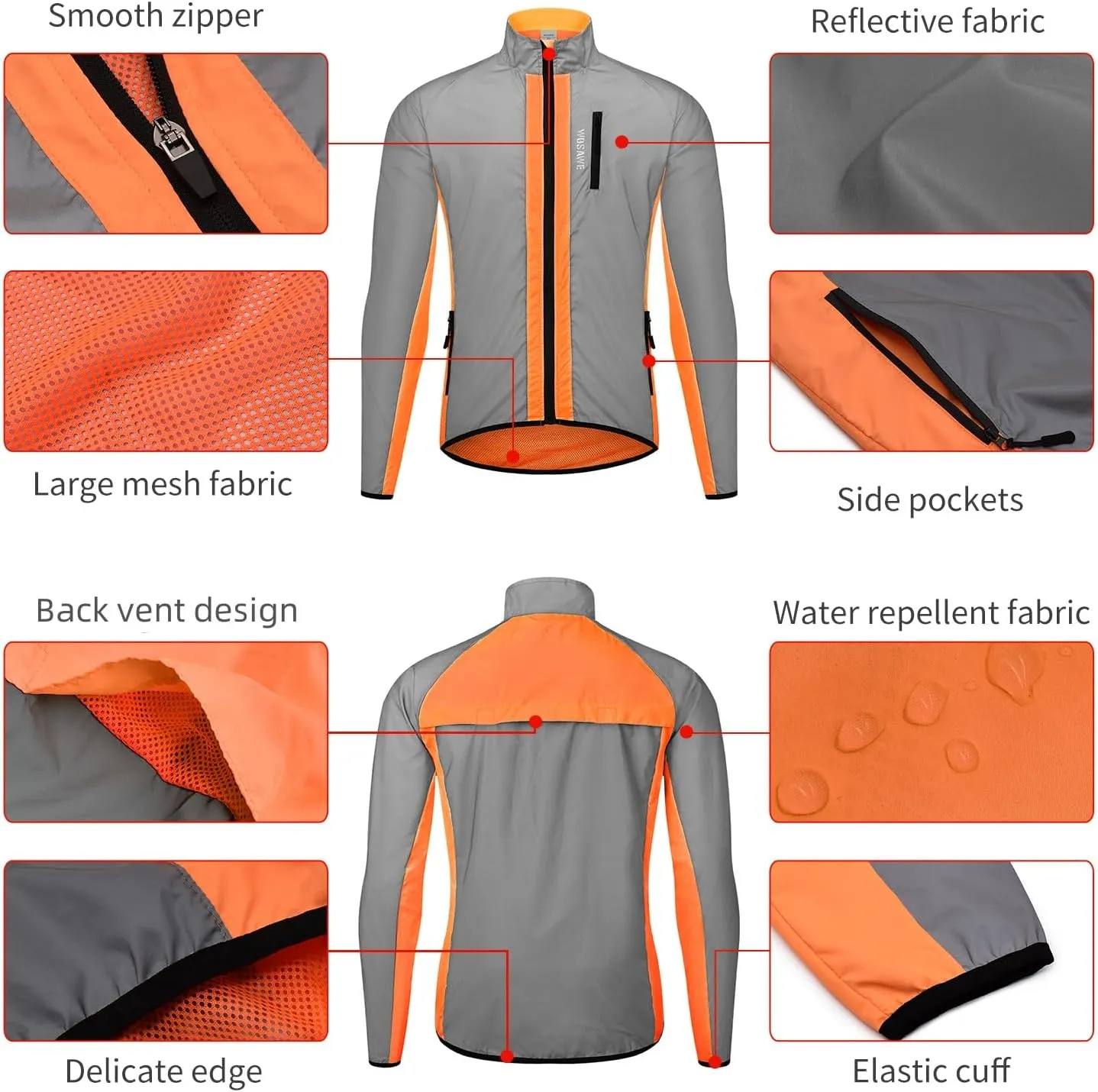 WOSAWE Totally Reflective Silver Jacket High Visibility Outdoor Sports Jacket for Cycling & Running