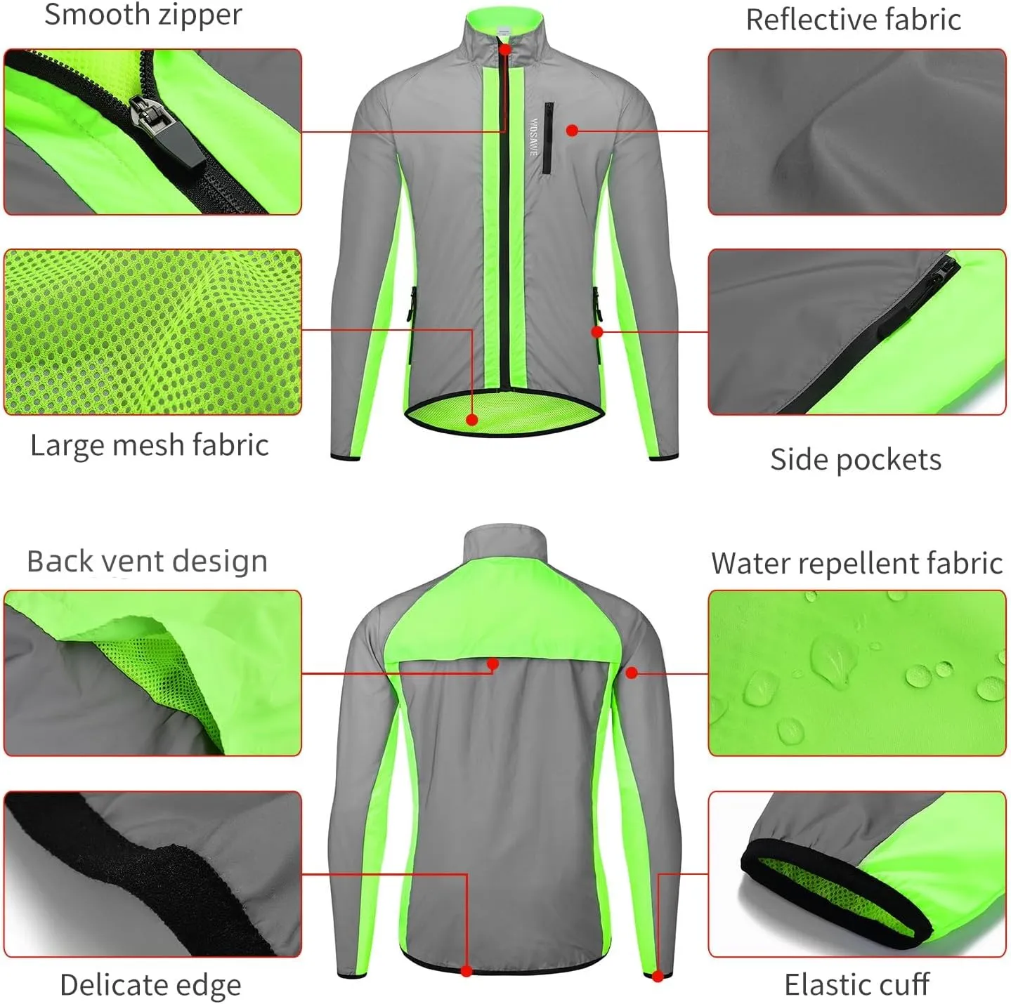 WOSAWE Totally Reflective Silver Jacket High Visibility Outdoor Sports Jacket for Cycling & Running