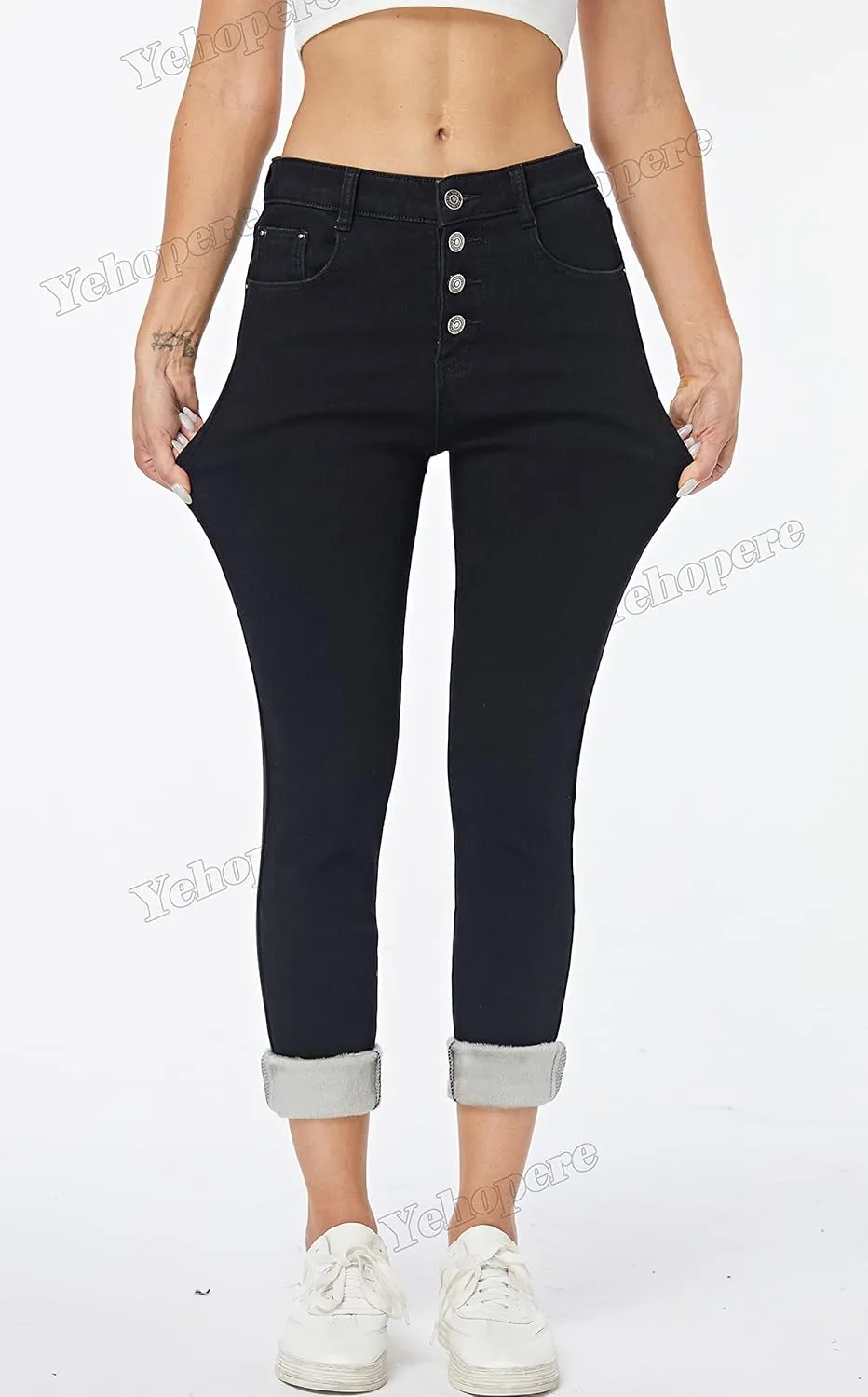 Yehopere Women's Fleece Lined Thermal Winter Jeans Skinny Denim Pants Jeggings Warm Stretch Jeans