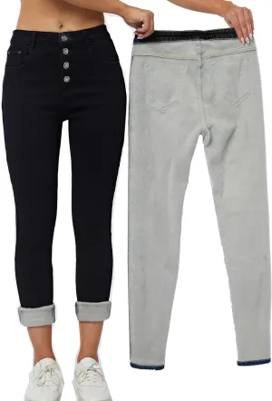 Yehopere Women's Fleece Lined Thermal Winter Jeans Skinny Denim Pants Jeggings Warm Stretch Jeans