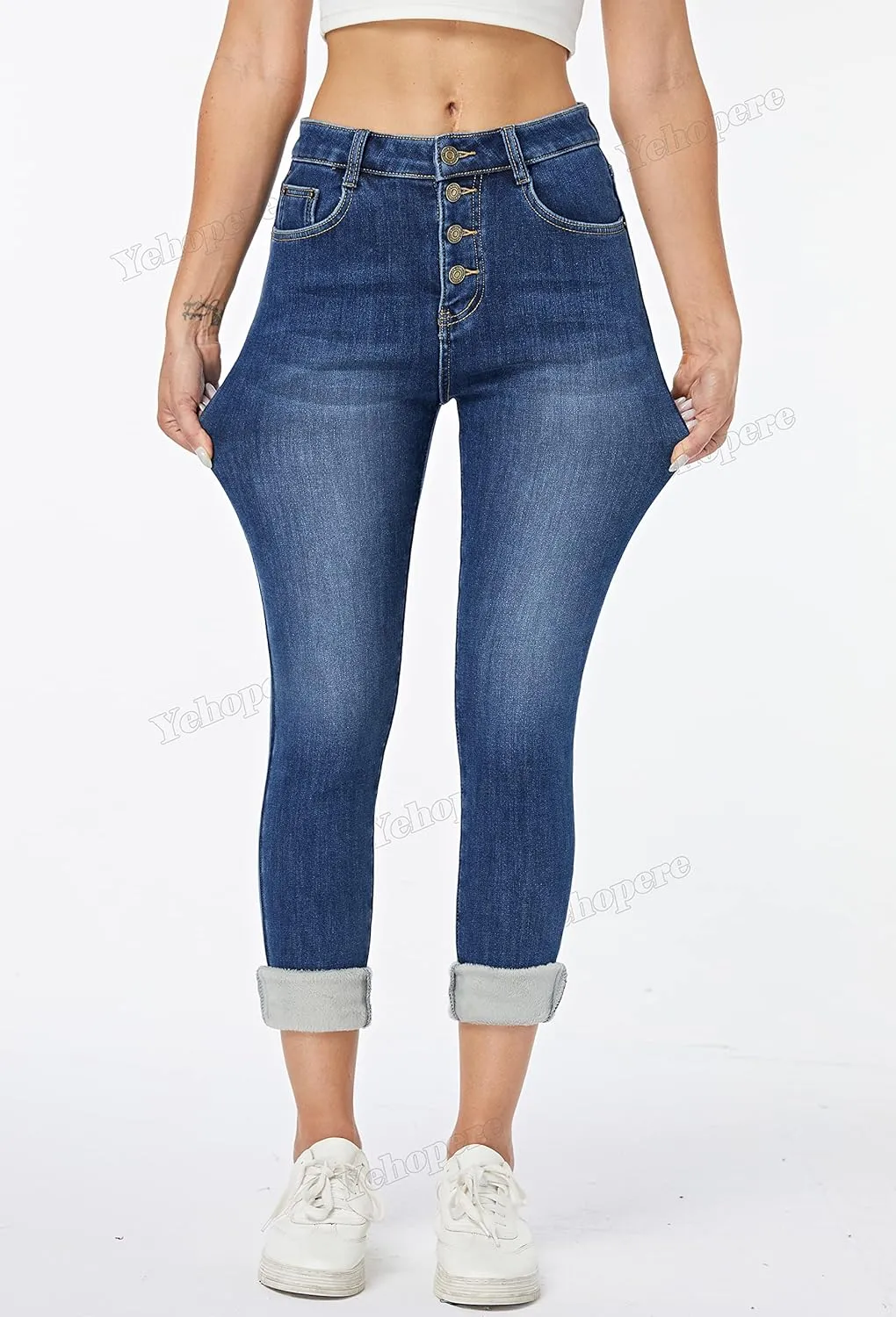 Yehopere Women's Fleece Lined Thermal Winter Jeans Skinny Denim Pants Jeggings Warm Stretch Jeans