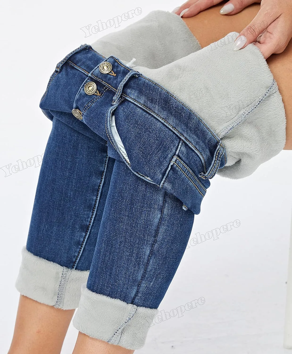 Yehopere Women's Fleece Lined Thermal Winter Jeans Skinny Denim Pants Jeggings Warm Stretch Jeans