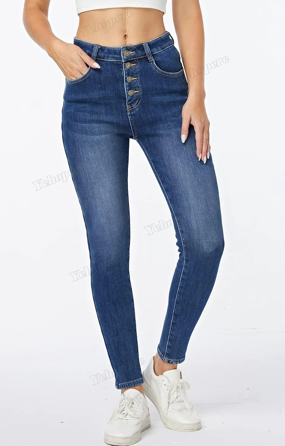 Yehopere Women's Fleece Lined Thermal Winter Jeans Skinny Denim Pants Jeggings Warm Stretch Jeans