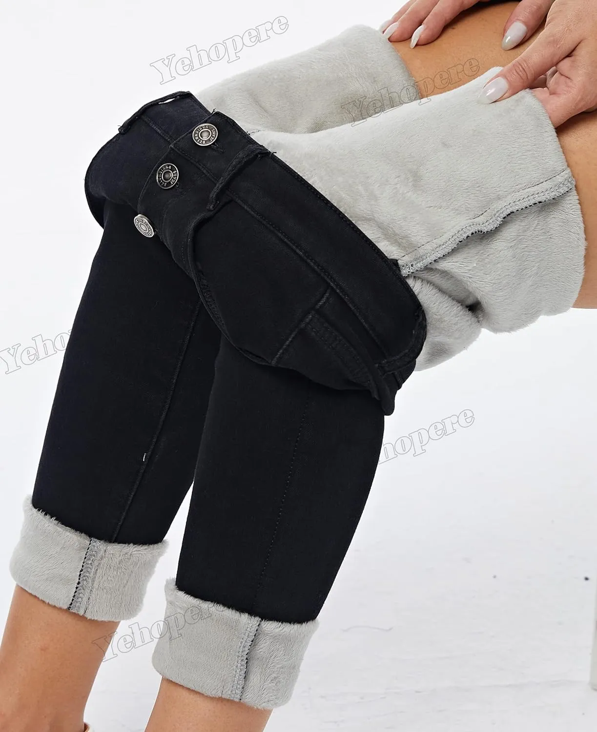 Yehopere Women's Fleece Lined Thermal Winter Jeans Skinny Denim Pants Jeggings Warm Stretch Jeans