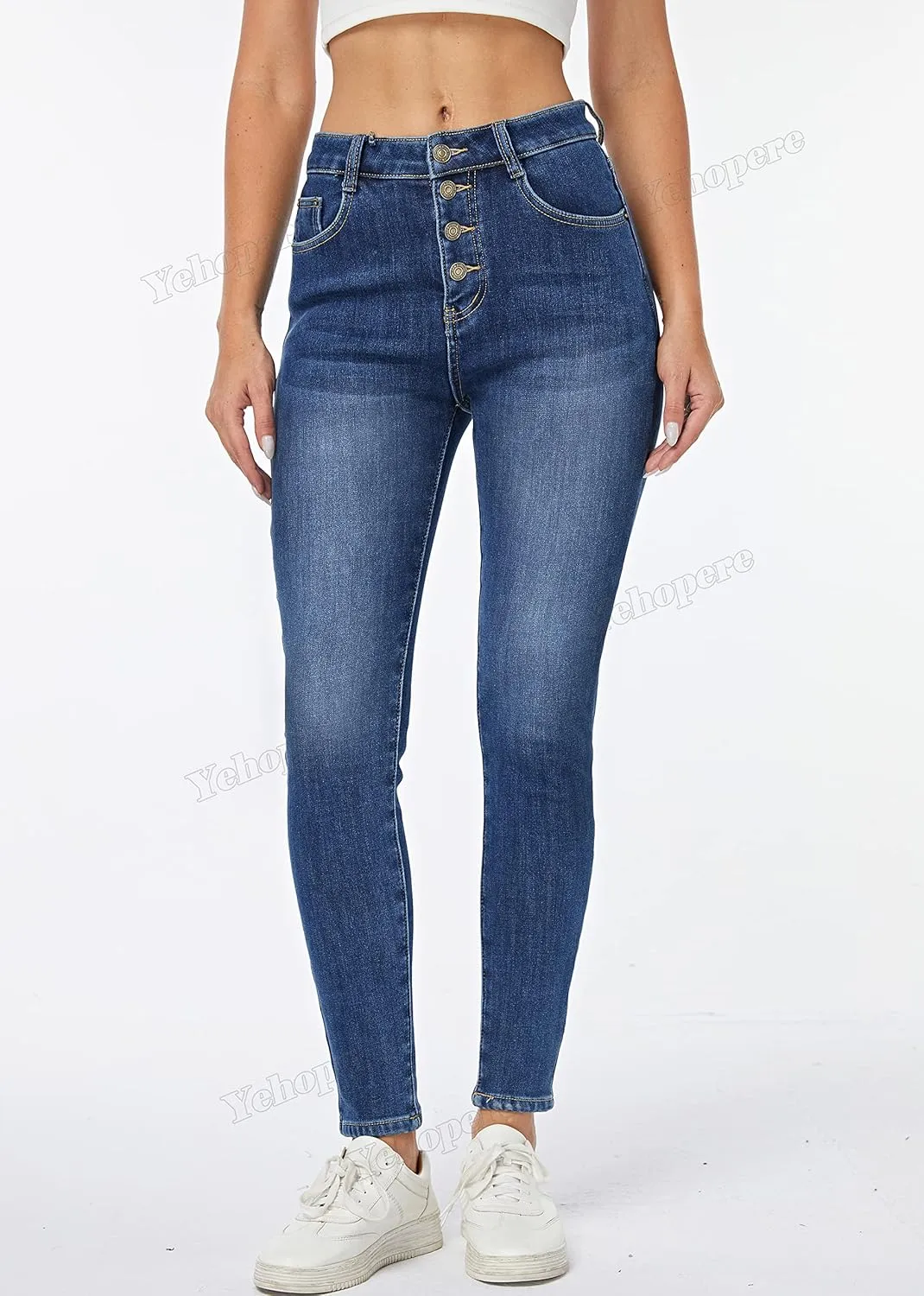 Yehopere Women's Fleece Lined Thermal Winter Jeans Skinny Denim Pants Jeggings Warm Stretch Jeans