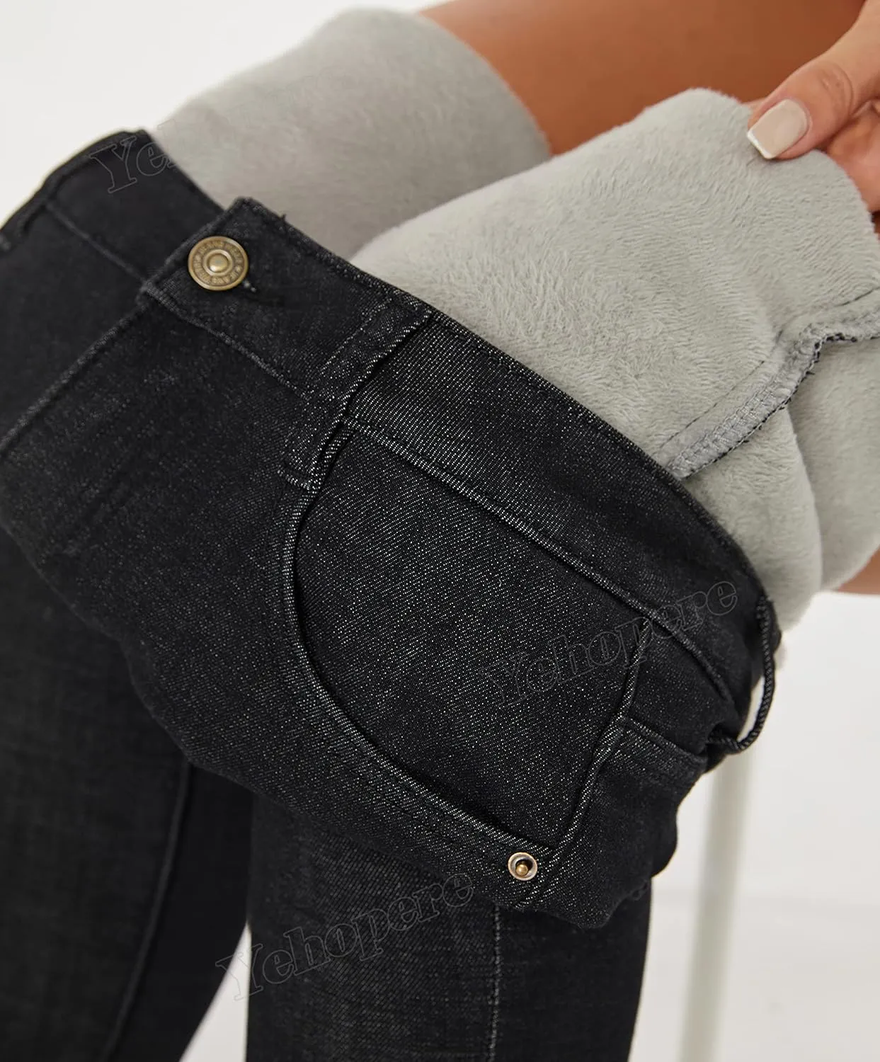 Yehopere Women's Winter Fleece Lined Jeans Slim Fit Warm Skinny High Waist Denim Jean
