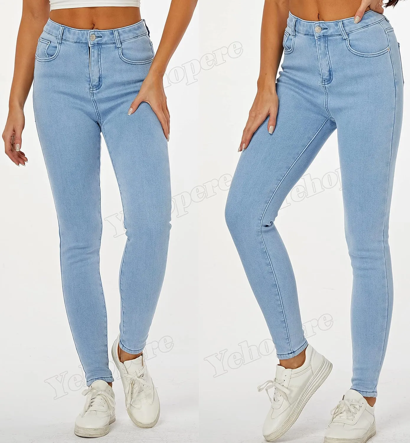 Yehopere Women's Winter Fleece Lined Jeans Slim Fit Warm Skinny High Waist Denim Jean