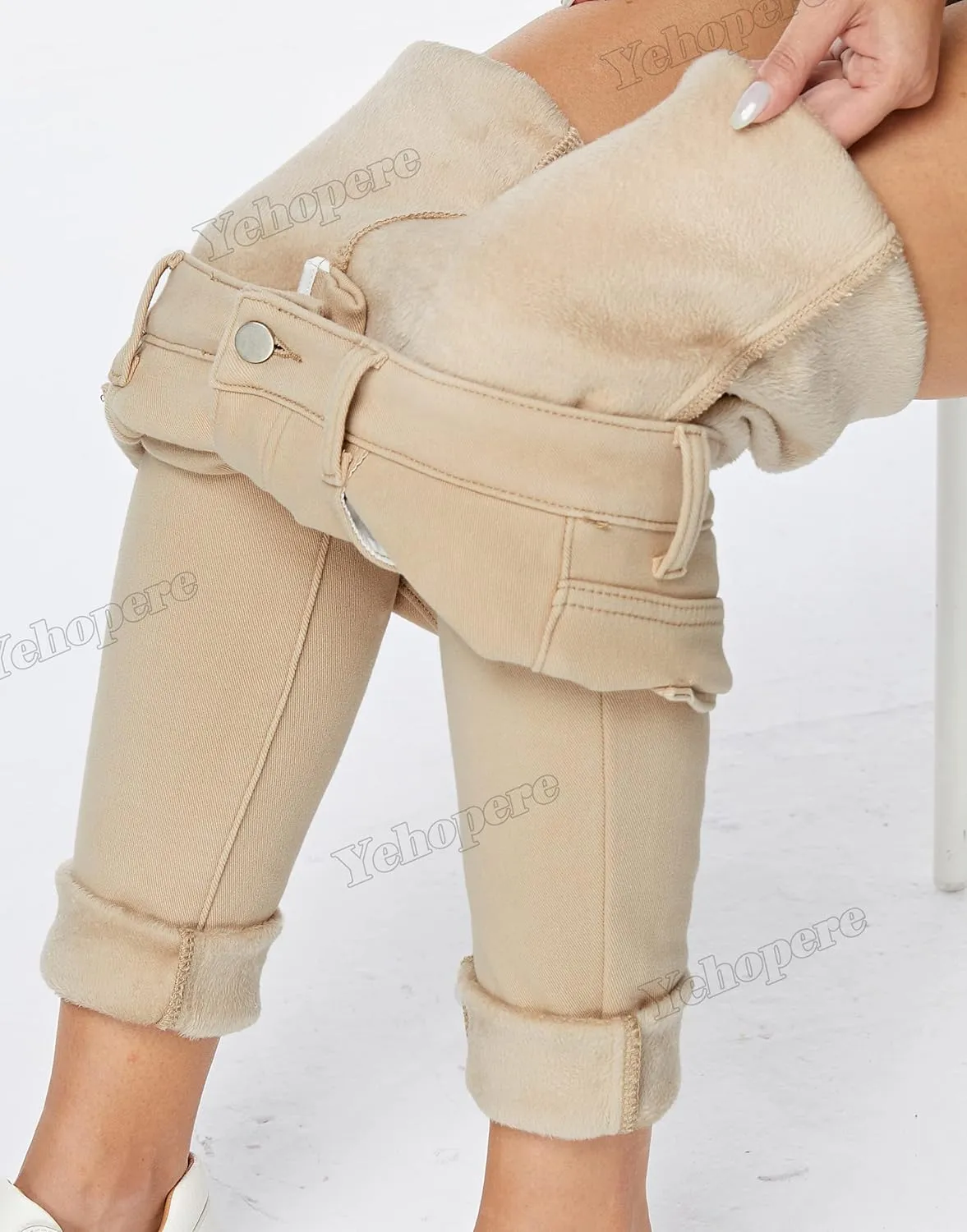 Yehopere Women's Winter Fleece Lined Jeans Slim Fit Warm Skinny High Waist Denim Jean