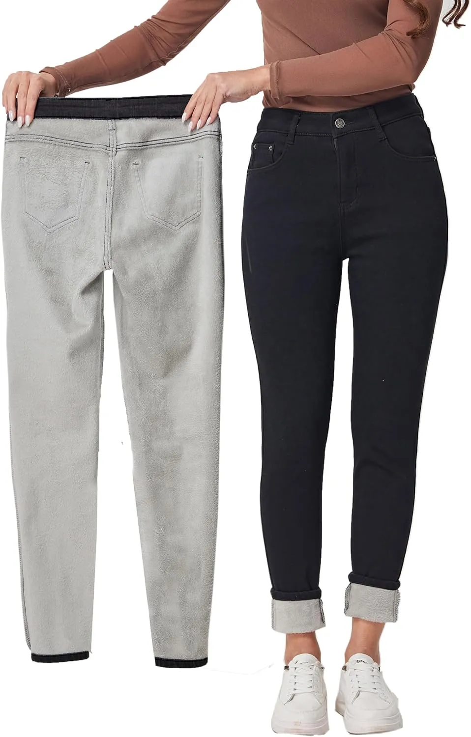 Yehopere Women's Winter Fleece Lined Jeans Slim Fit Warm Skinny High Waist Denim Jean
