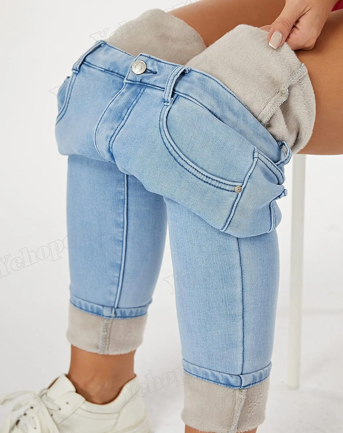 Yehopere Women's Winter Fleece Lined Jeans Slim Fit Warm Skinny High Waist Denim Jean