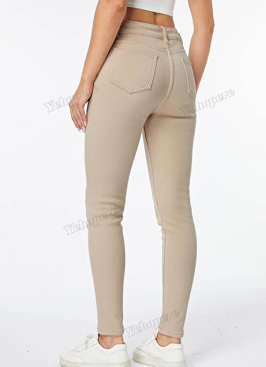 Yehopere Women's Winter Fleece Lined Jeans Slim Fit Warm Skinny High Waist Denim Jean