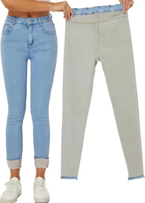 Yehopere Women's Winter Fleece Lined Jeans Slim Fit Warm Skinny High Waist Denim Jean