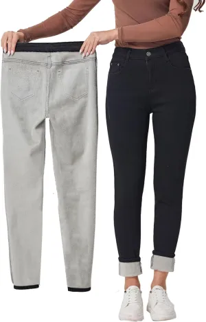 Yehopere Women's Winter Fleece Lined Jeans Slim Fit Warm Skinny High Waist Denim Jean