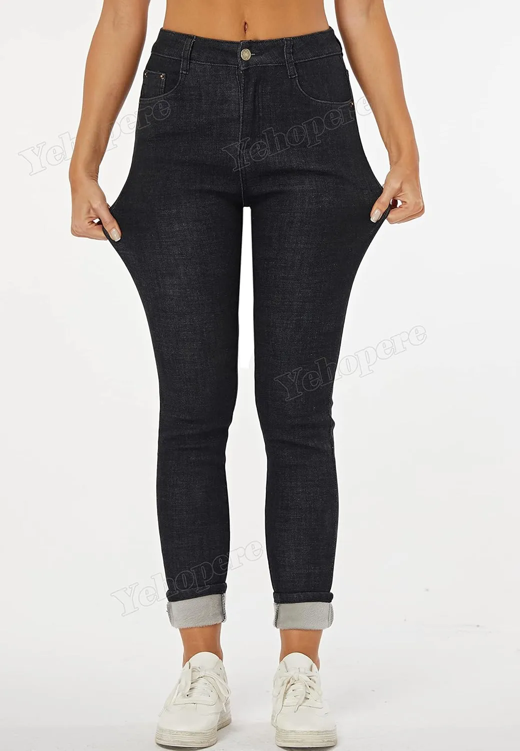 Yehopere Women's Winter Fleece Lined Jeans Slim Fit Warm Skinny High Waist Denim Jean