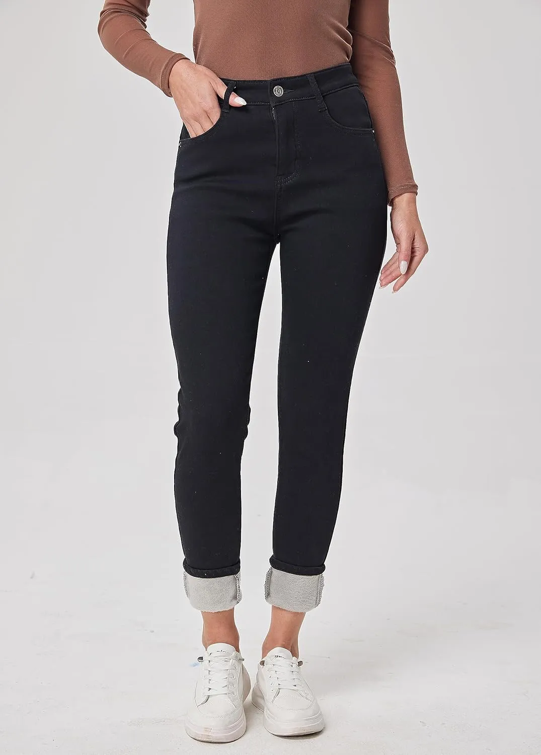 Yehopere Women's Winter Fleece Lined Jeans Slim Fit Warm Skinny High Waist Denim Jean