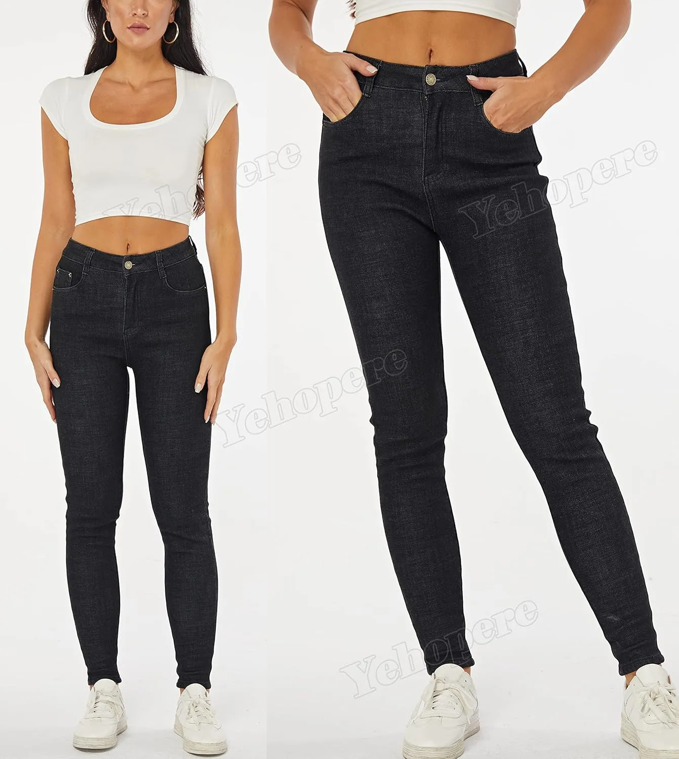 Yehopere Women's Winter Fleece Lined Jeans Slim Fit Warm Skinny High Waist Denim Jean