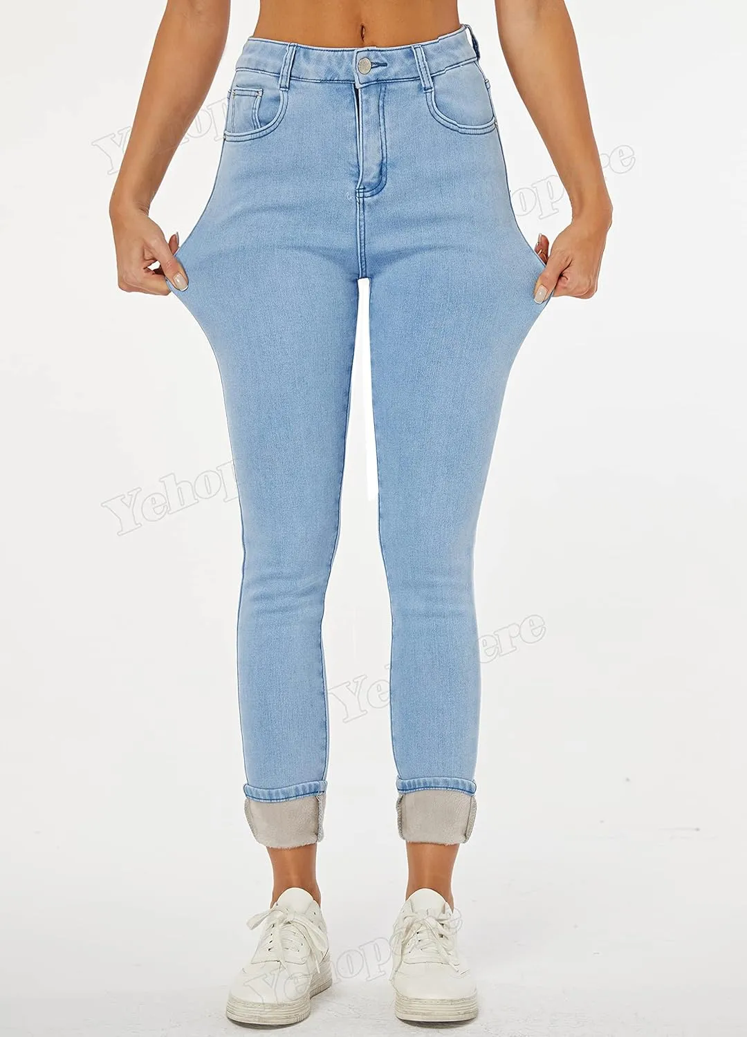 Yehopere Women's Winter Fleece Lined Jeans Slim Fit Warm Skinny High Waist Denim Jean