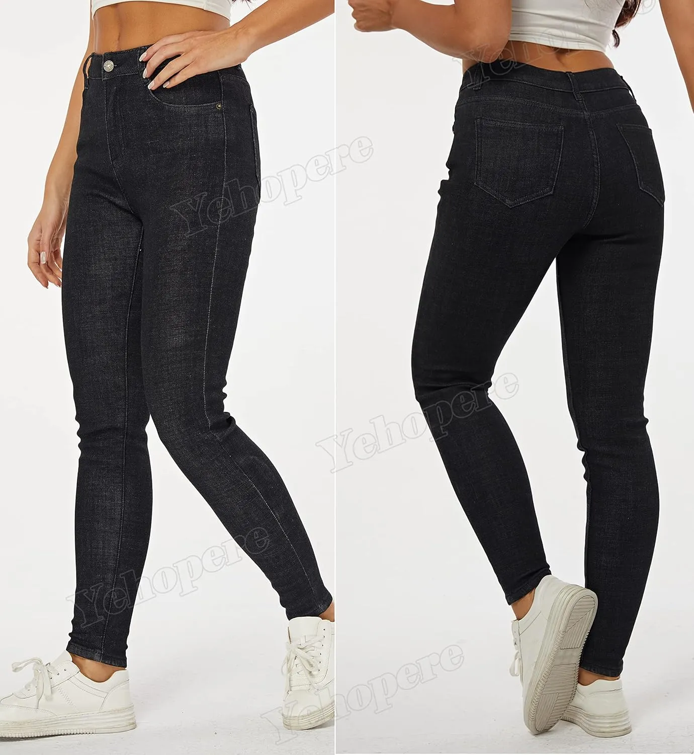Yehopere Women's Winter Fleece Lined Jeans Slim Fit Warm Skinny High Waist Denim Jean