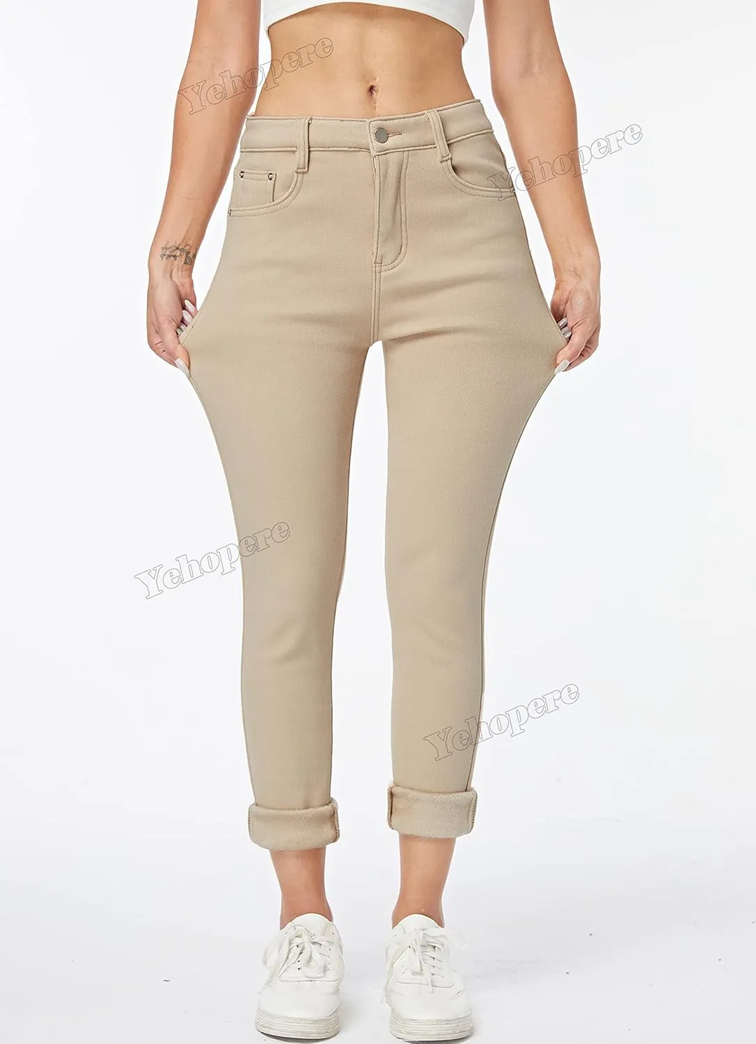 Yehopere Women's Winter Fleece Lined Jeans Slim Fit Warm Skinny High Waist Denim Jean