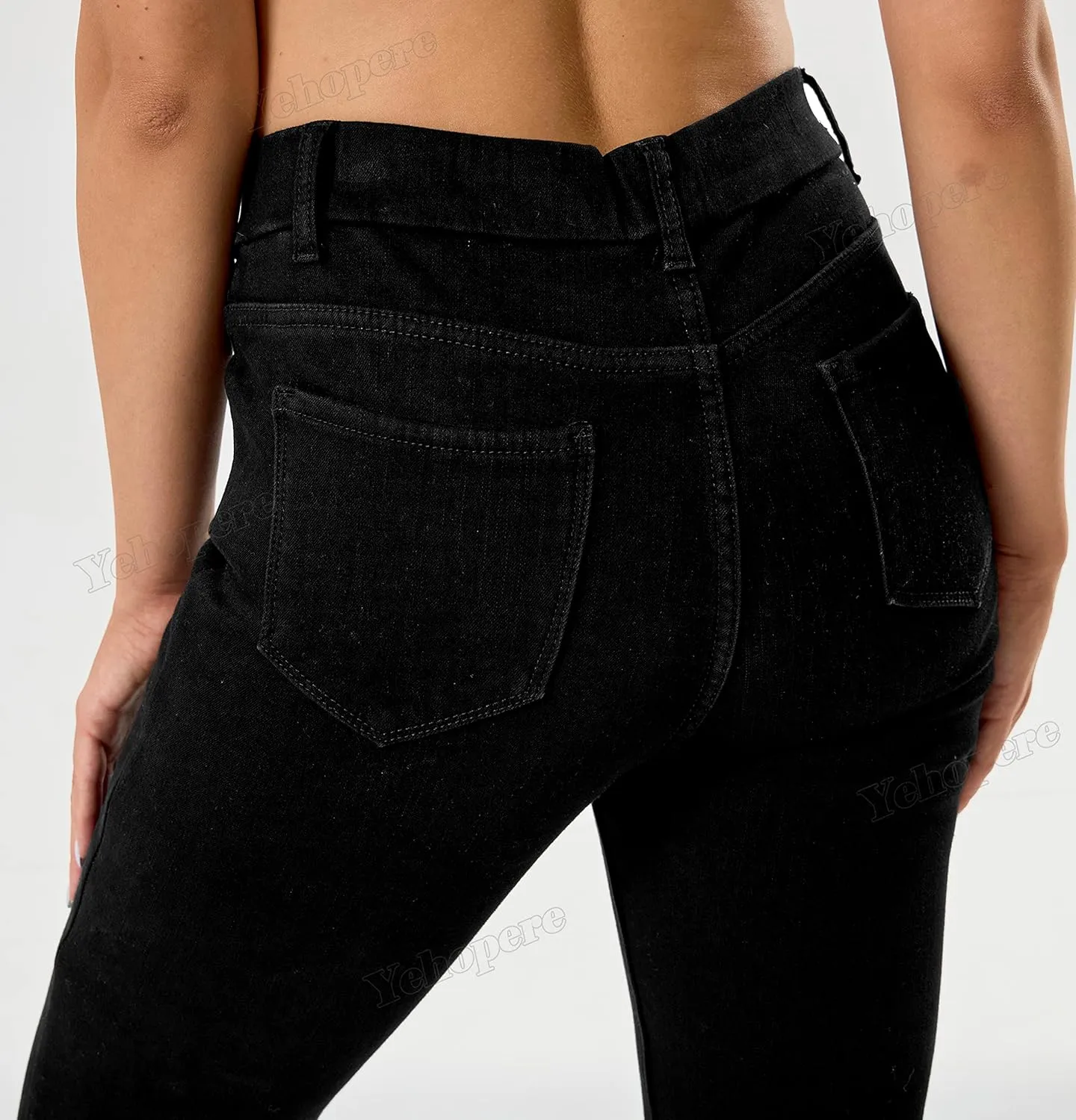 Yehopere Women's Winter Jeans High Waist Pull on Fleece Lined Thicken Elastic Waist Jeans
