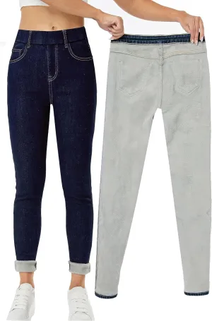Yehopere Women's Winter Jeans High Waist Pull on Fleece Lined Thicken Elastic Waist Jeans