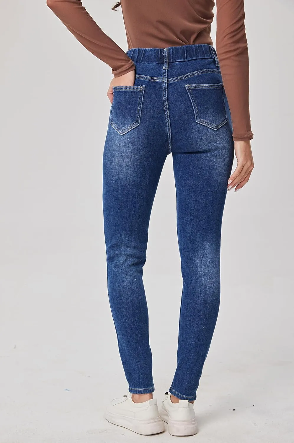 Yehopere Women's Winter Jeans High Waist Pull on Fleece Lined Thicken Elastic Waist Jeans