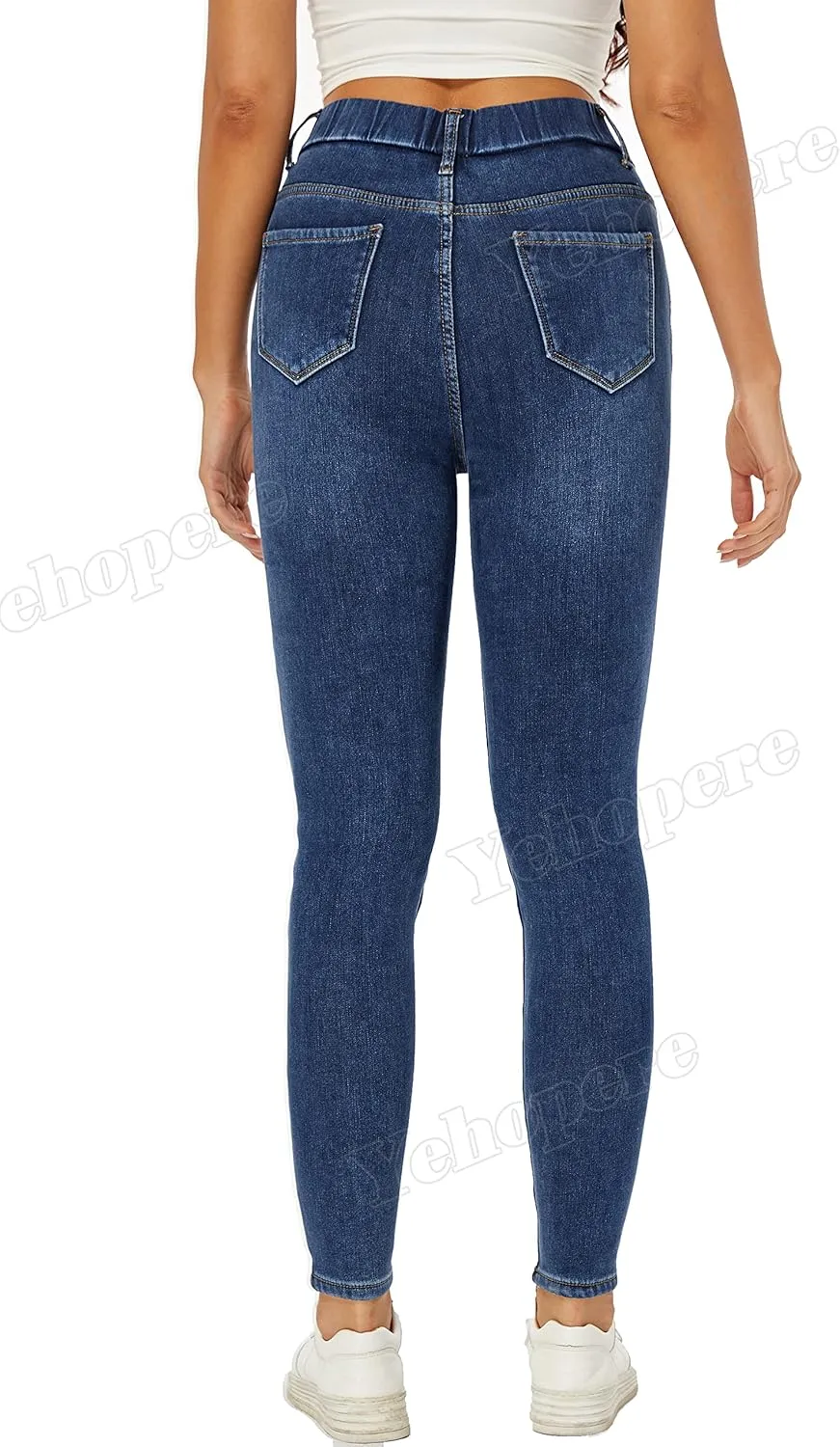 Yehopere Women's Winter Jeans High Waist Pull on Fleece Lined Thicken Elastic Waist Jeans