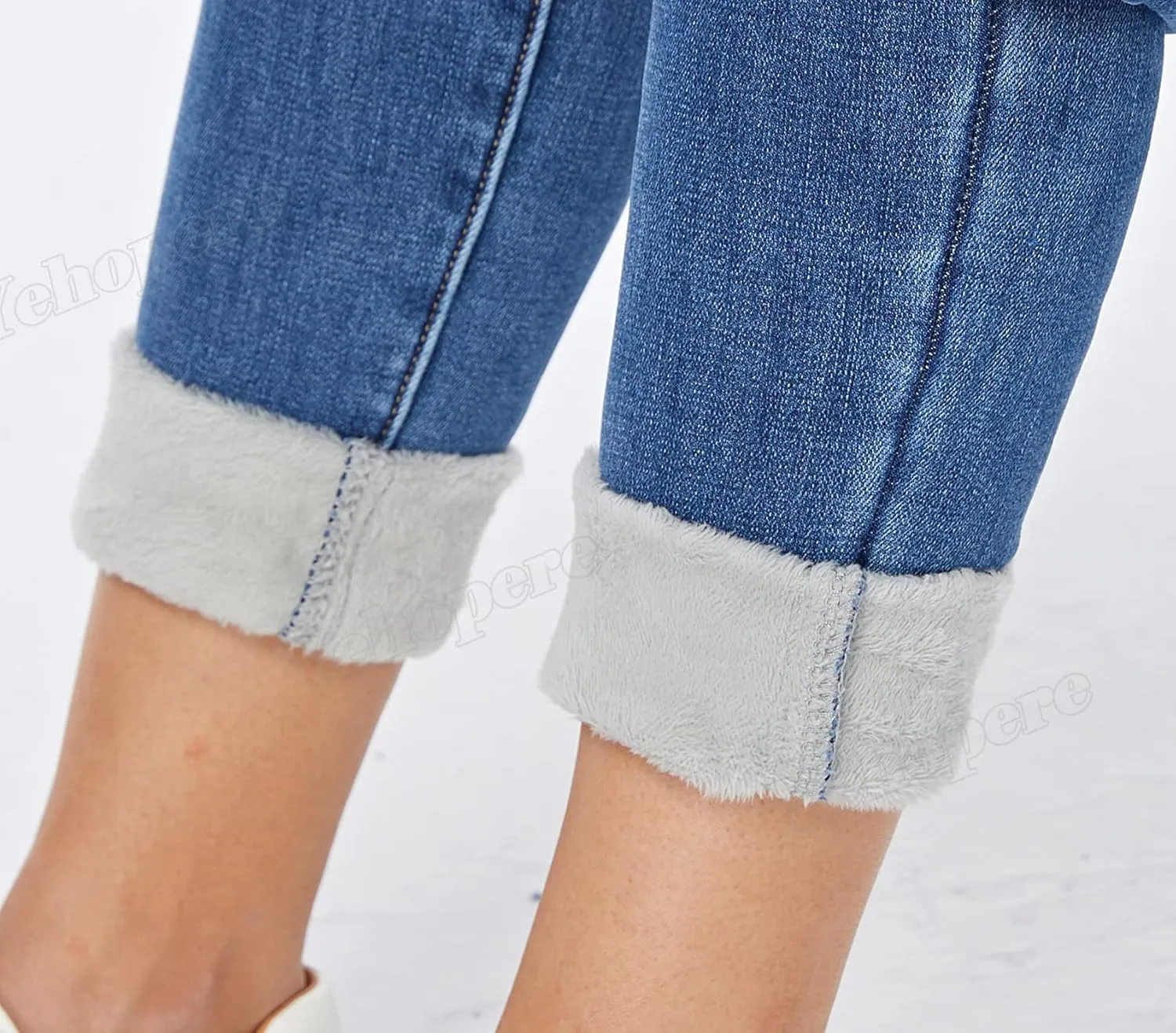 Yehopere Women's Winter Jeans High Waist Pull on Fleece Lined Thicken Elastic Waist Jeans