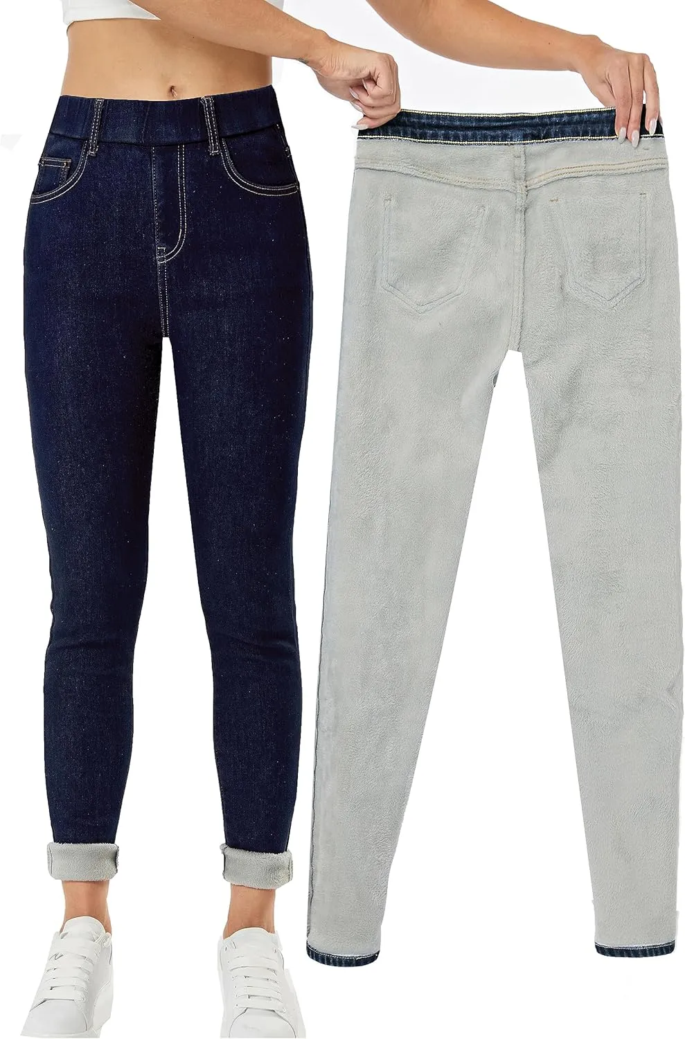 Yehopere Women's Winter Jeans High Waist Pull on Fleece Lined Thicken Elastic Waist Jeans