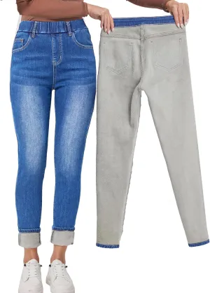 Yehopere Women's Winter Jeans High Waist Pull on Fleece Lined Thicken Elastic Waist Jeans