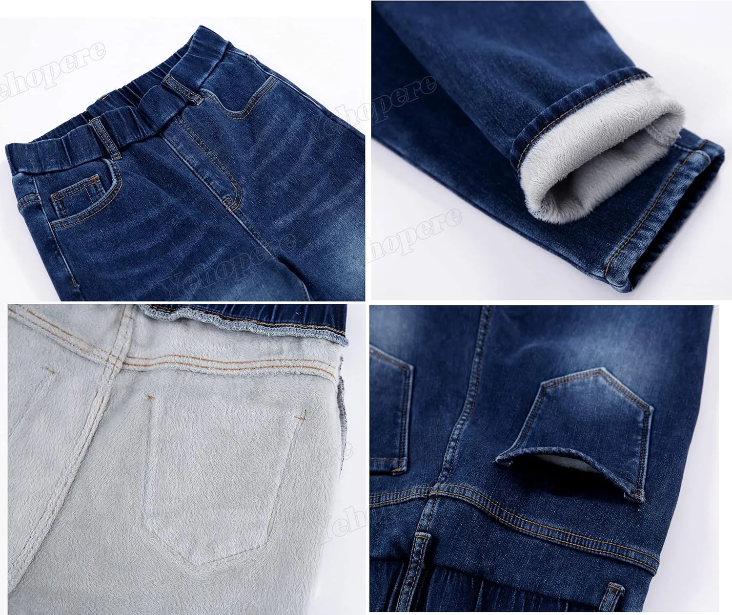 Yehopere Women's Winter Jeans High Waist Pull on Fleece Lined Thicken Elastic Waist Jeans