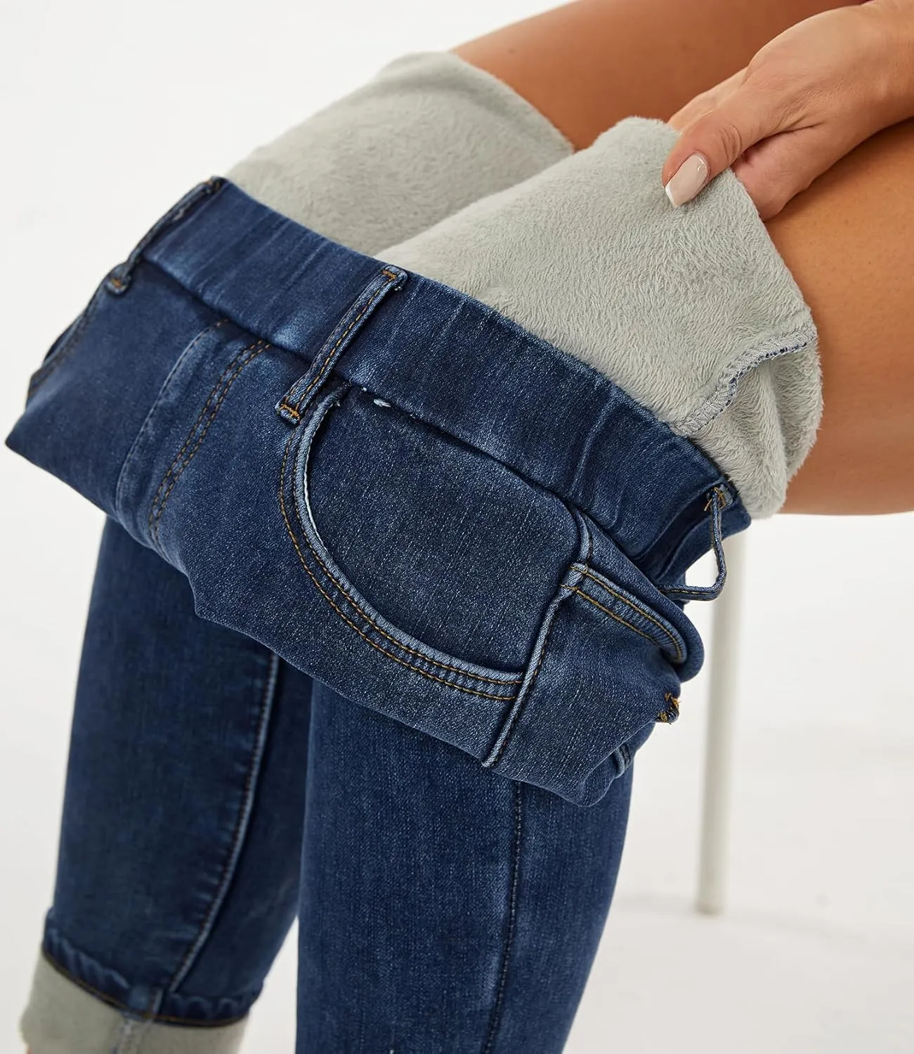 Yehopere Women's Winter Jeans High Waist Pull on Fleece Lined Thicken Elastic Waist Jeans