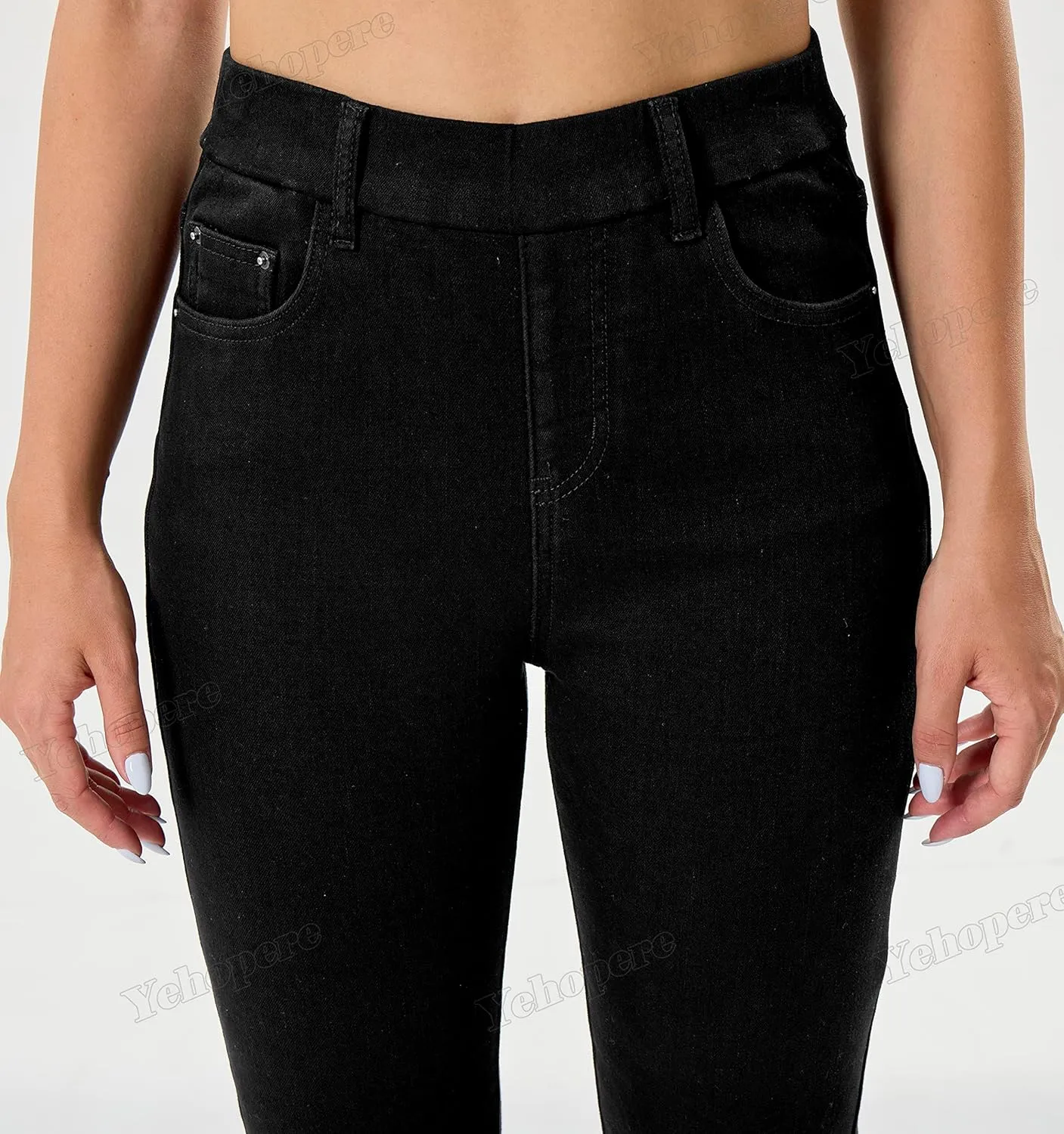Yehopere Women's Winter Jeans High Waist Pull on Fleece Lined Thicken Elastic Waist Jeans