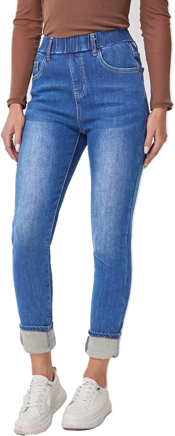 Yehopere Women's Winter Jeans High Waist Pull on Fleece Lined Thicken Elastic Waist Jeans