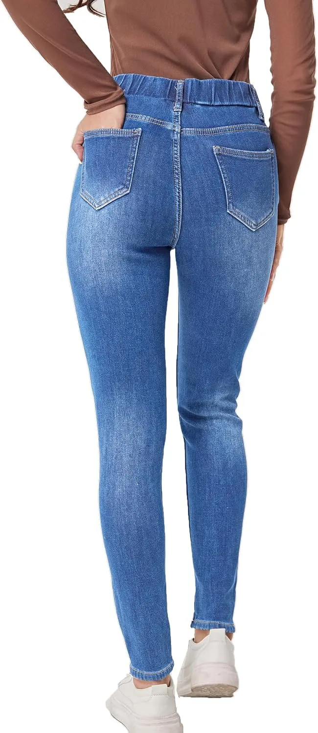 Yehopere Women's Winter Jeans High Waist Pull on Fleece Lined Thicken Elastic Waist Jeans