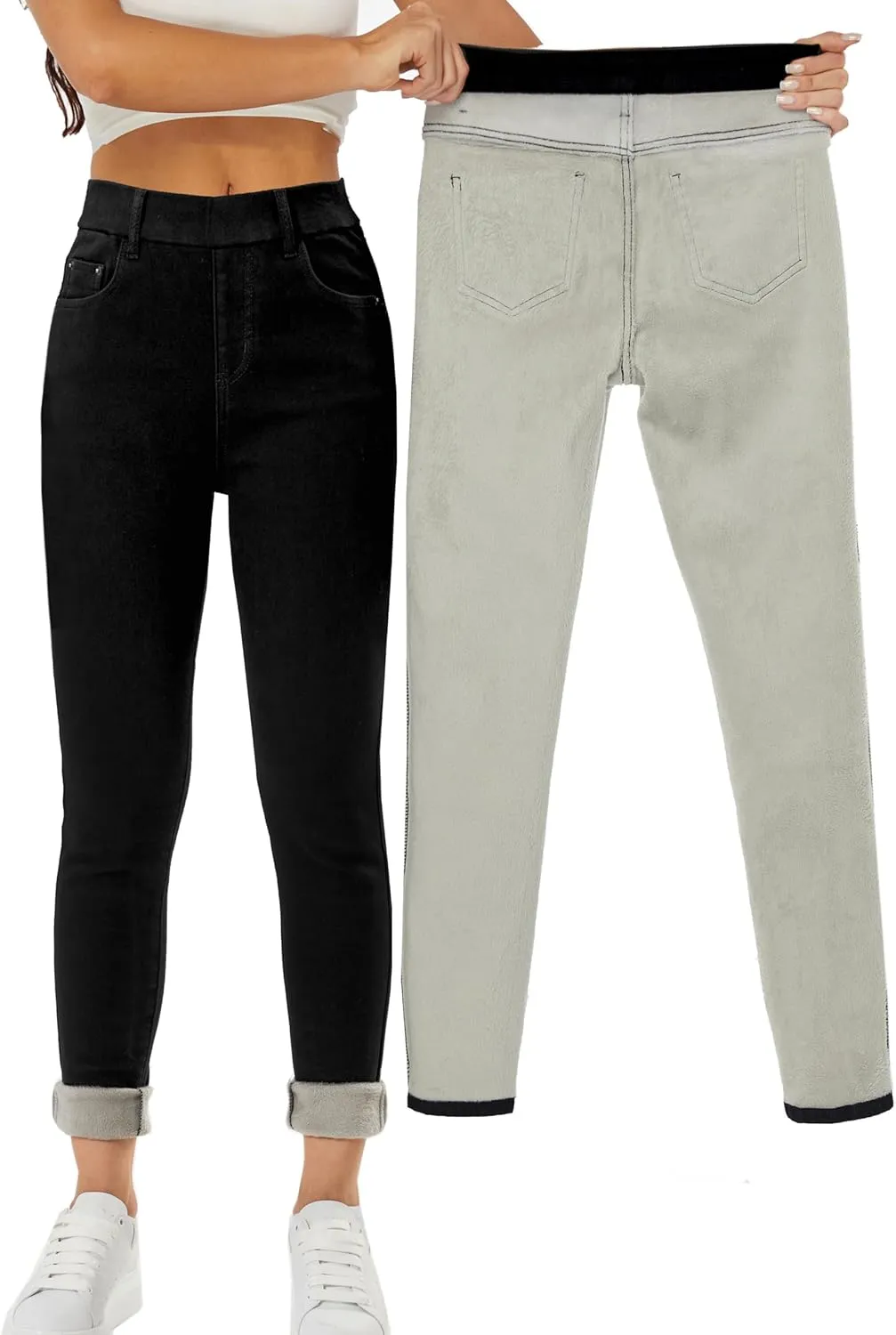 Yehopere Women's Winter Jeans High Waist Pull on Fleece Lined Thicken Elastic Waist Jeans