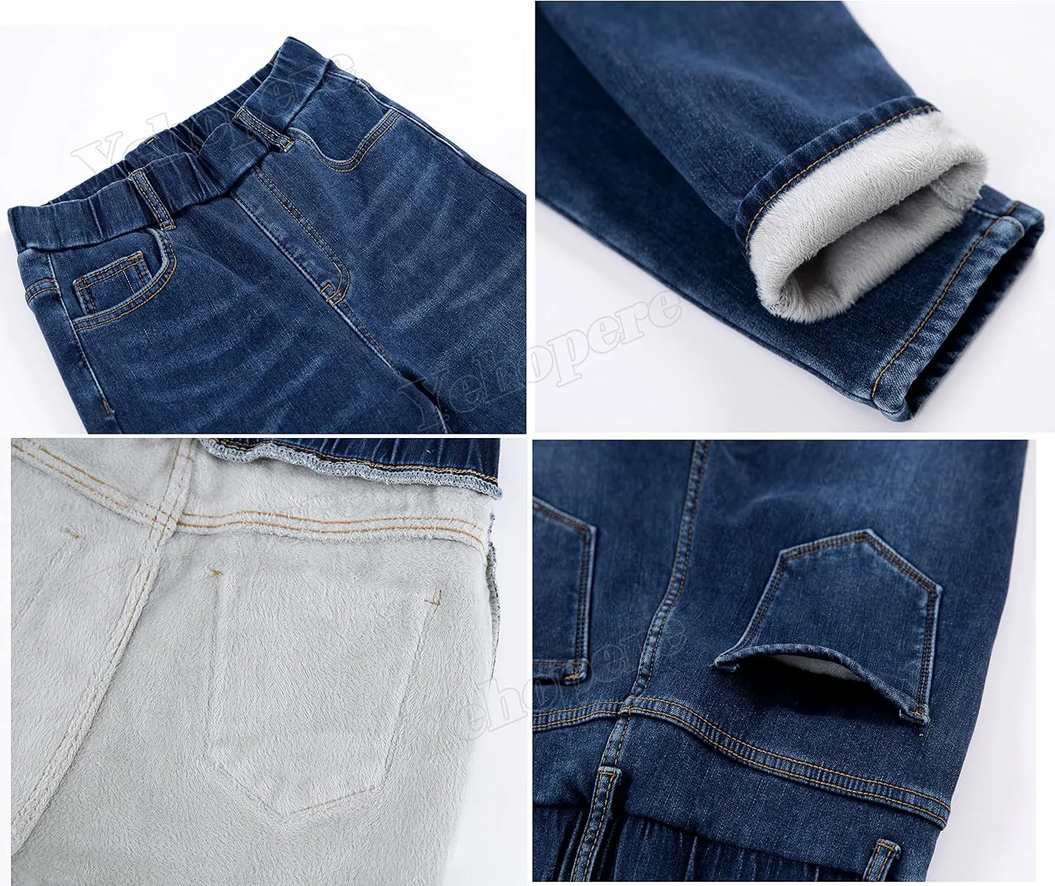 Yehopere Women's Winter Jeans High Waist Pull on Fleece Lined Thicken Elastic Waist Jeans