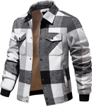 Ymosrh Men's Casual Jackets Lightweight Winter Warm Sherpa Lined Fleece Plaid Shirt Jacket Button Down Shacket Coat, S-XL